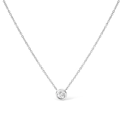 10K White Gold 1/2 Carat Round Brilliant-Cut Diamond Modern Bezel-Set Solitaire 16"-18" Pendant Necklace (H-I Color, SI2-I1 Clarity)