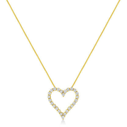 14K Yellow Gold Plated .925 Sterling Silver 2.00 Cttw Shared Prong-Set Round Brilliant-Cut Diamond Open Heart 18" Pendant Necklace (K-L Color, I2-I3 Clarity)