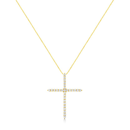 10K Yellow Gold 3.00 cttw Round-Cut Diamond Cross 18" Pendant Necklace (J-K Color, I1-I2 Clarity)