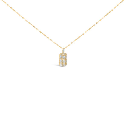 14K Yellow Gold 1/3 Cttw Diamond Dog Tag Pendant Necklaces 18"