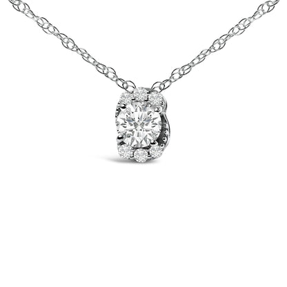 Sterling Silver 1/2 Cttw Lab Grown Diamond Oval Halo Pendant Necklace