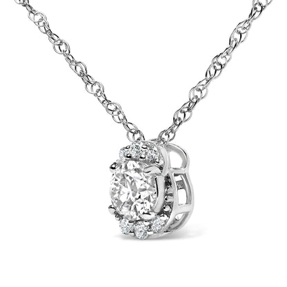 Sterling Silver 1/2 Cttw Lab Grown Diamond Oval Halo Pendant Necklace