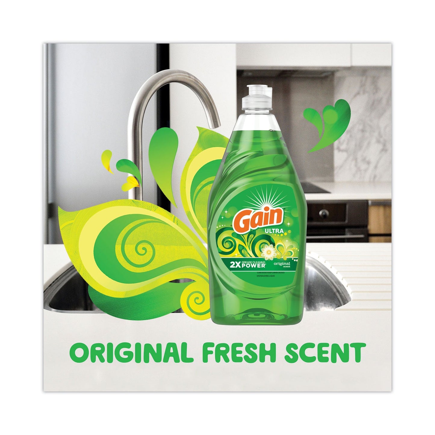 Gain Dishwashing Liquid, Gain Original, 38 oz Bottle, 8/Carton