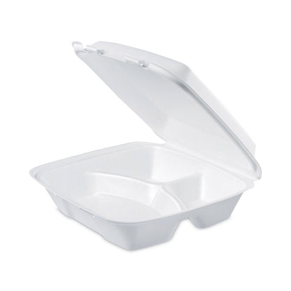 Dart Insulated Foam Hinged Lid Containers, 3-Compartment, 9 x 9.4 x 3, White, 200/Pack, 2 Packs/Carton