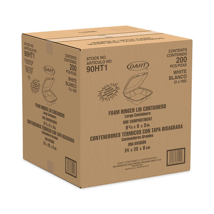 Dart Insulated Foam Hinged Lid Containers, 1-Compartment, 9 x 9.4 x 3, White, 200/Pack, 2 Packs/Carton