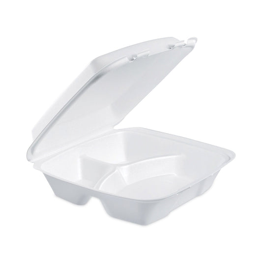 Dart Insulated Foam Hinged Lid Containers, 3-Compartment, 9 x 9.4 x 3, White, 200/Pack, 2 Packs/Carton