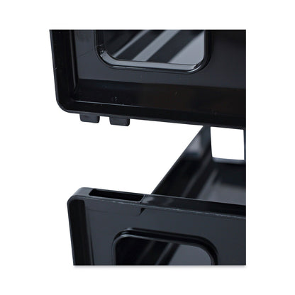 Universal Recycled Plastic Side Load Desk Trays, 2 Sections, Letter Size Files, 13" x 9" x 2.75", Black