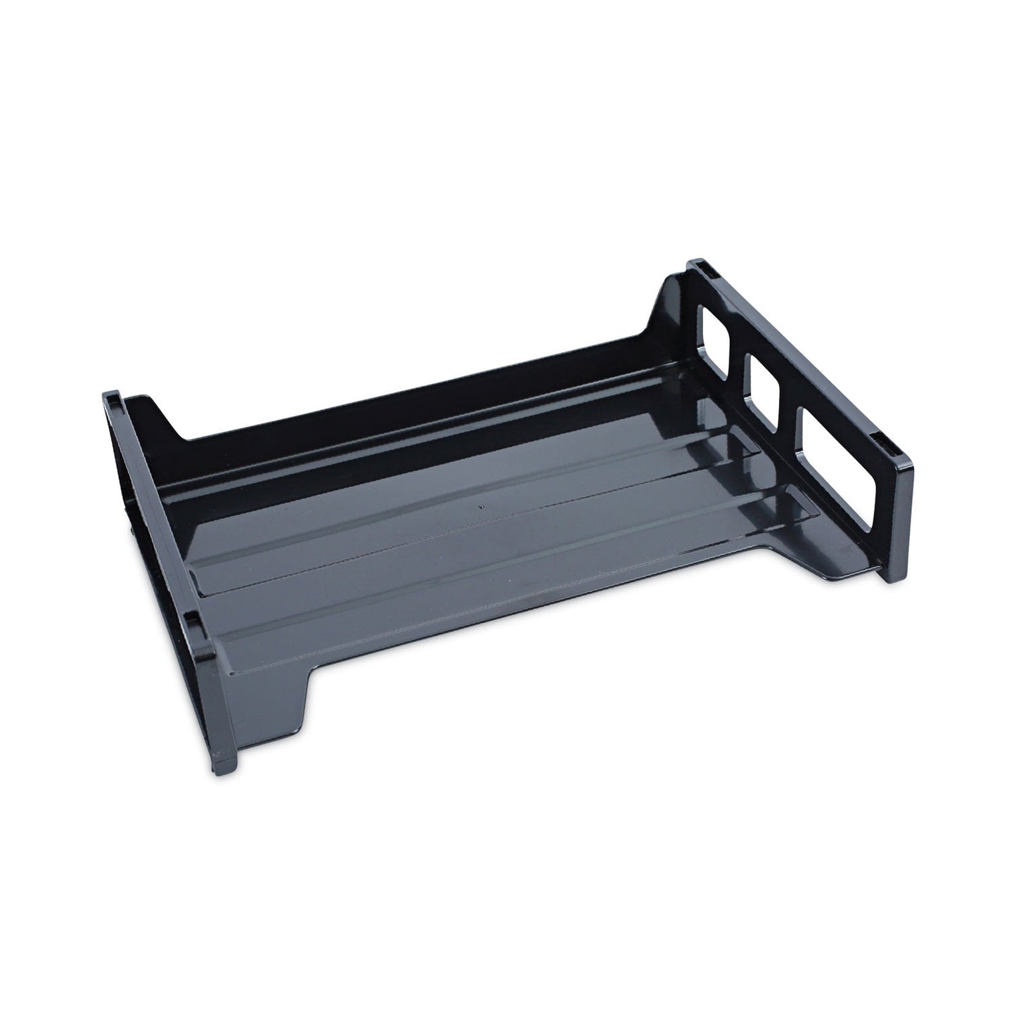 Universal Recycled Plastic Side Load Desk Trays, 2 Sections, Letter Size Files, 13" x 9" x 2.75", Black