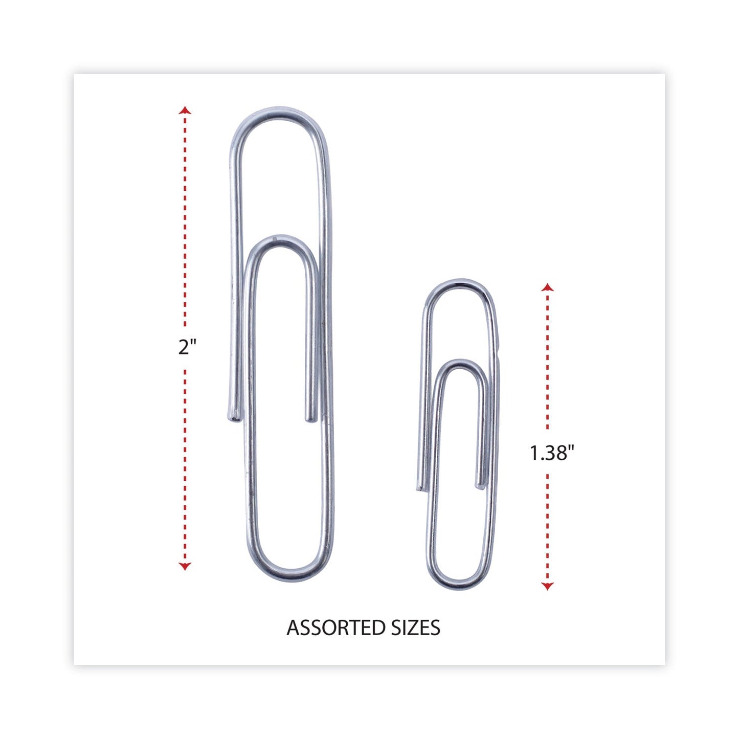 Universal Plastic-Coated Paper Clips with One-Compartment Storage Tub, (750) #1 (1.75"), (250) Jumbo (2"), Silver