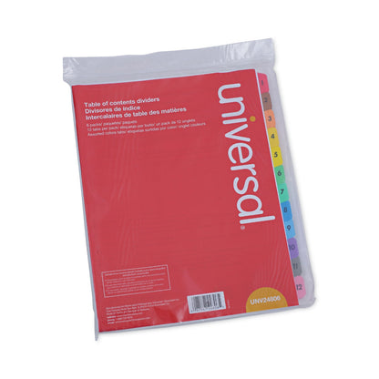 Universal Deluxe Table of Contents Dividers for Printers, 12-Tab, 1 to 12; Table Of Contents, 11 x 8.5, White, 6 Sets