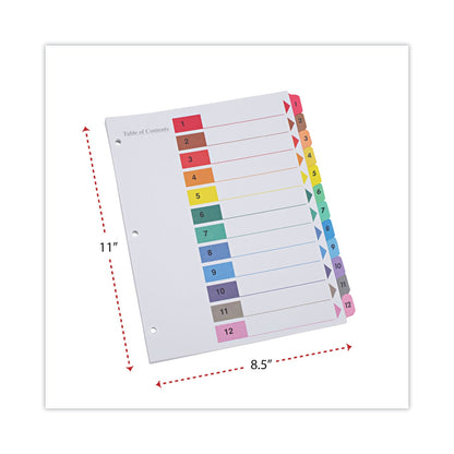 Universal Deluxe Table of Contents Dividers for Printers, 12-Tab, 1 to 12; Table Of Contents, 11 x 8.5, White, 6 Sets