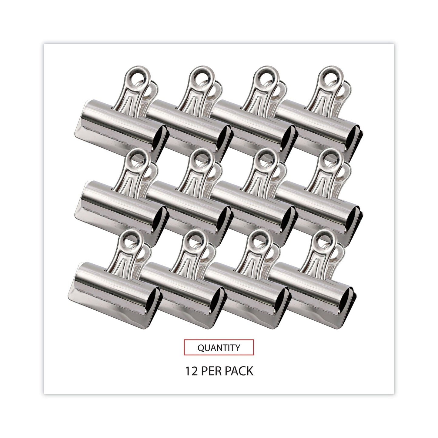 Universal Bulldog Clips, Jumbo, Nickel, 12/Pack