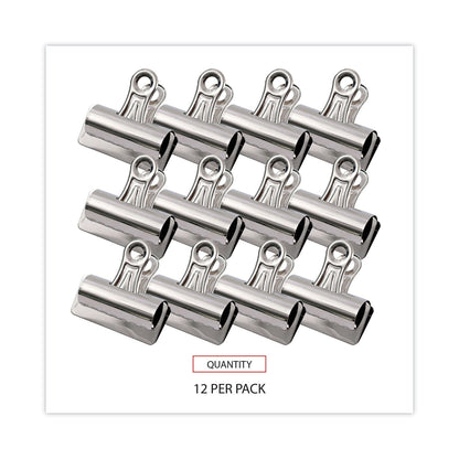 Universal Bulldog Clips, Jumbo, Nickel, 12/Pack