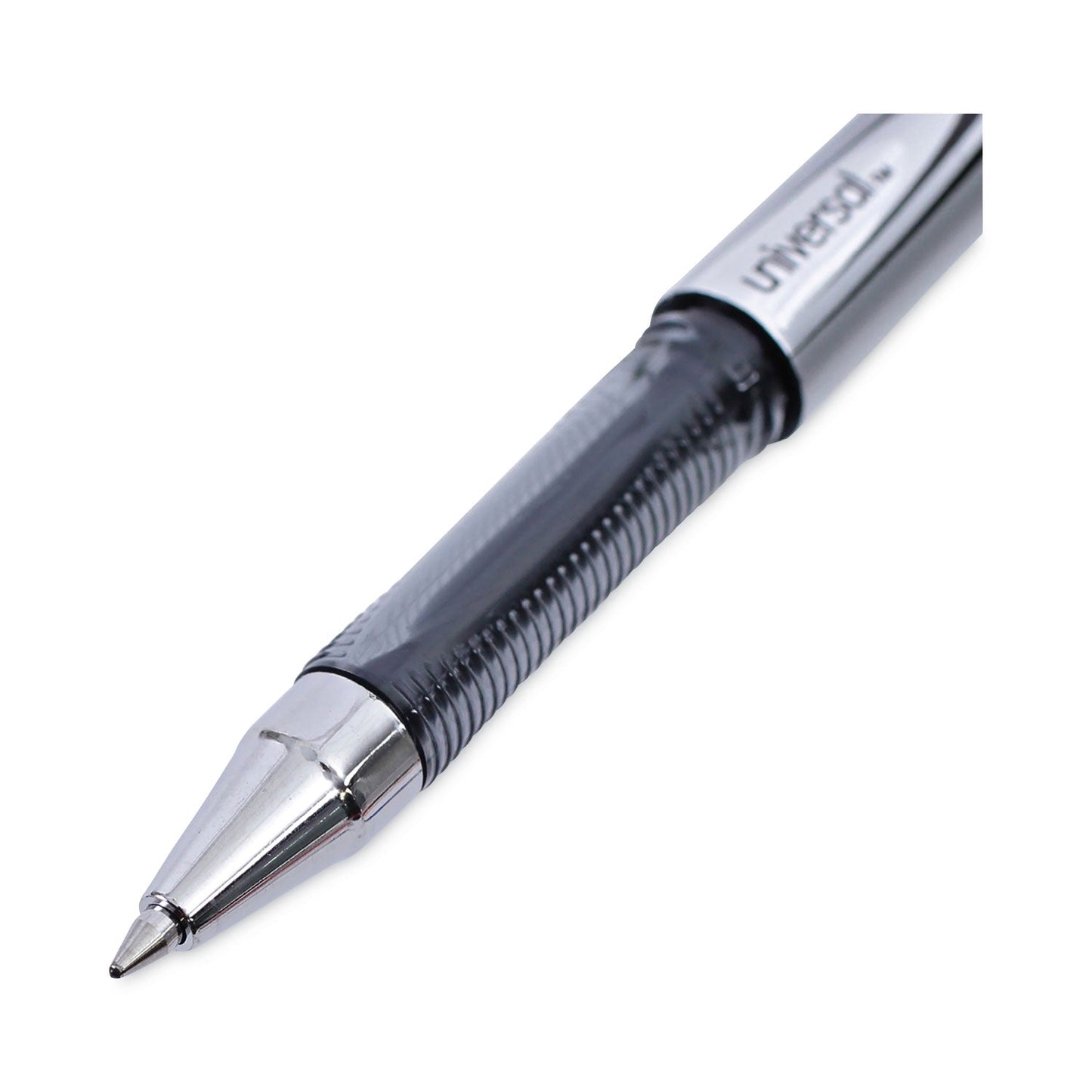 Universal Gel Pen, Stick, Medium 0.7 mm, Black Ink, Silver/Black Barrel, Dozen