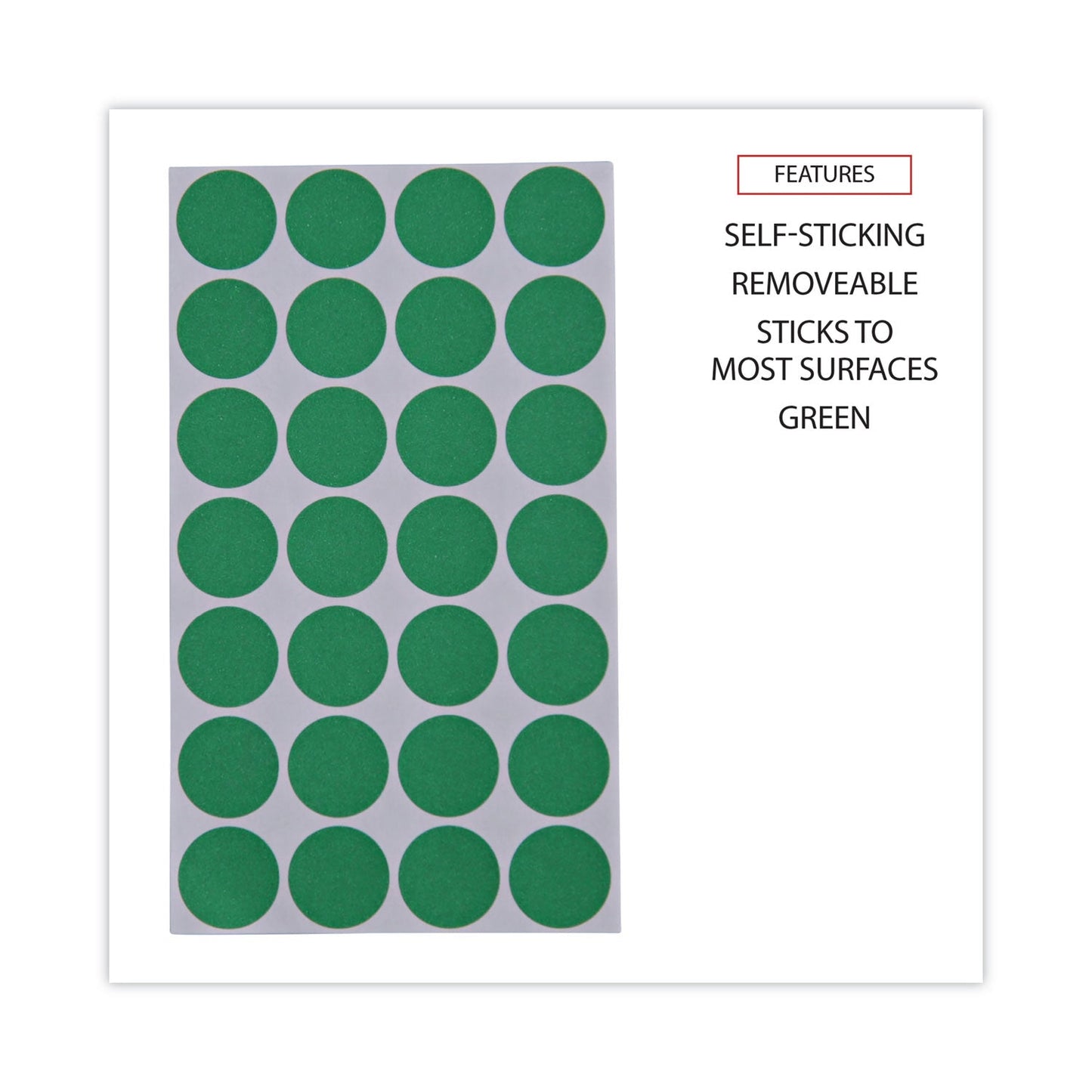 Universal Self-Adhesive Removable Color-Coding Labels, 0.75" dia, Green, 28/Sheet, 36 Sheets/Pack