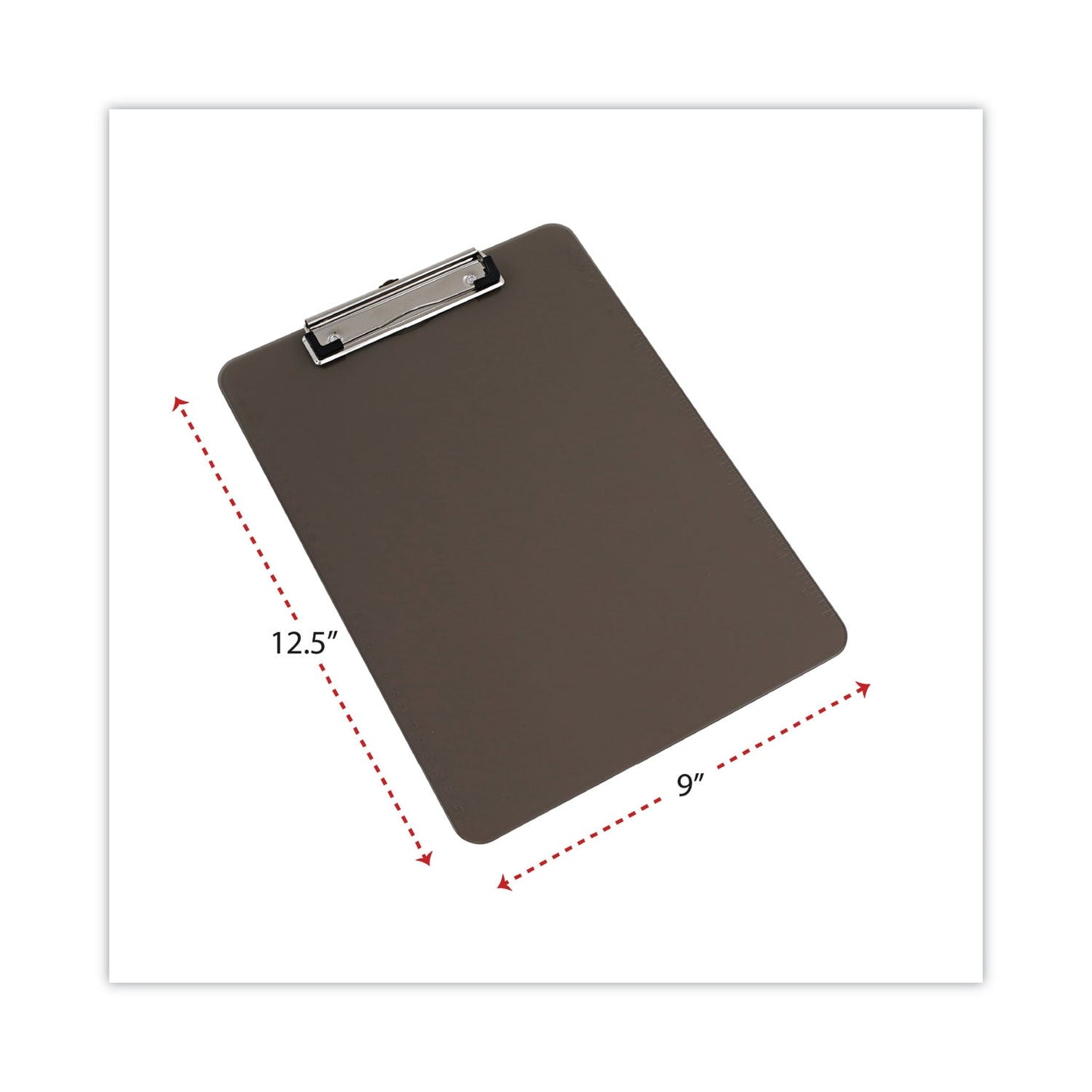 Universal Plastic Clipboard with Low Profile Clip, 0.5" Clip Capacity, Holds 8.5 x 11 Sheets, Translucent Black