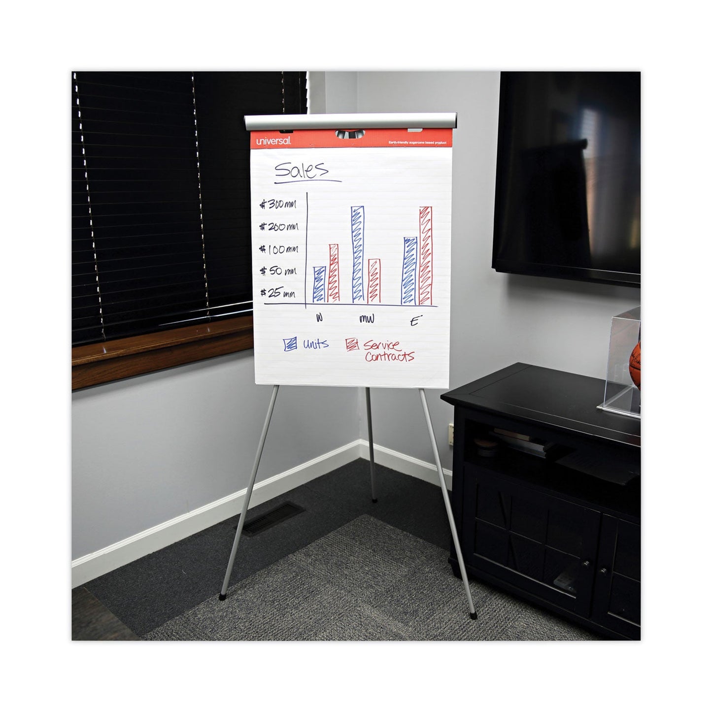 Universal Renewable Resource Sugarcane Based Easel Pads, Presentation Format (1" Rule), 27 x 34, White, 50 Sheets, 2/Carton