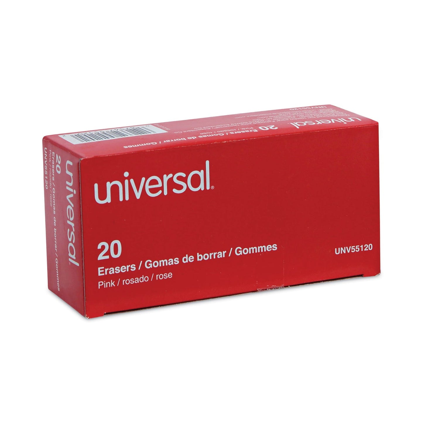 Universal Bevel Block Erasers, For Pencil Marks, Slanted-Edge Rectangular Block, Large, Pink, 20/Pack