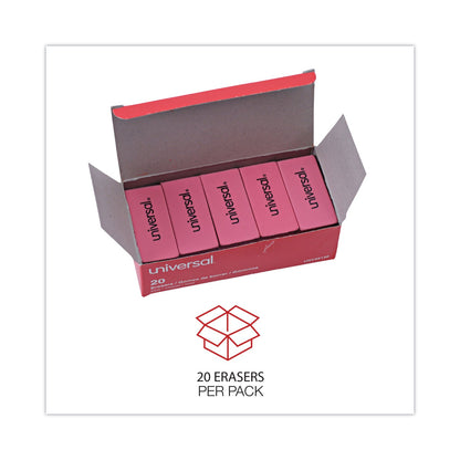 Universal Bevel Block Erasers, For Pencil Marks, Slanted-Edge Rectangular Block, Large, Pink, 20/Pack
