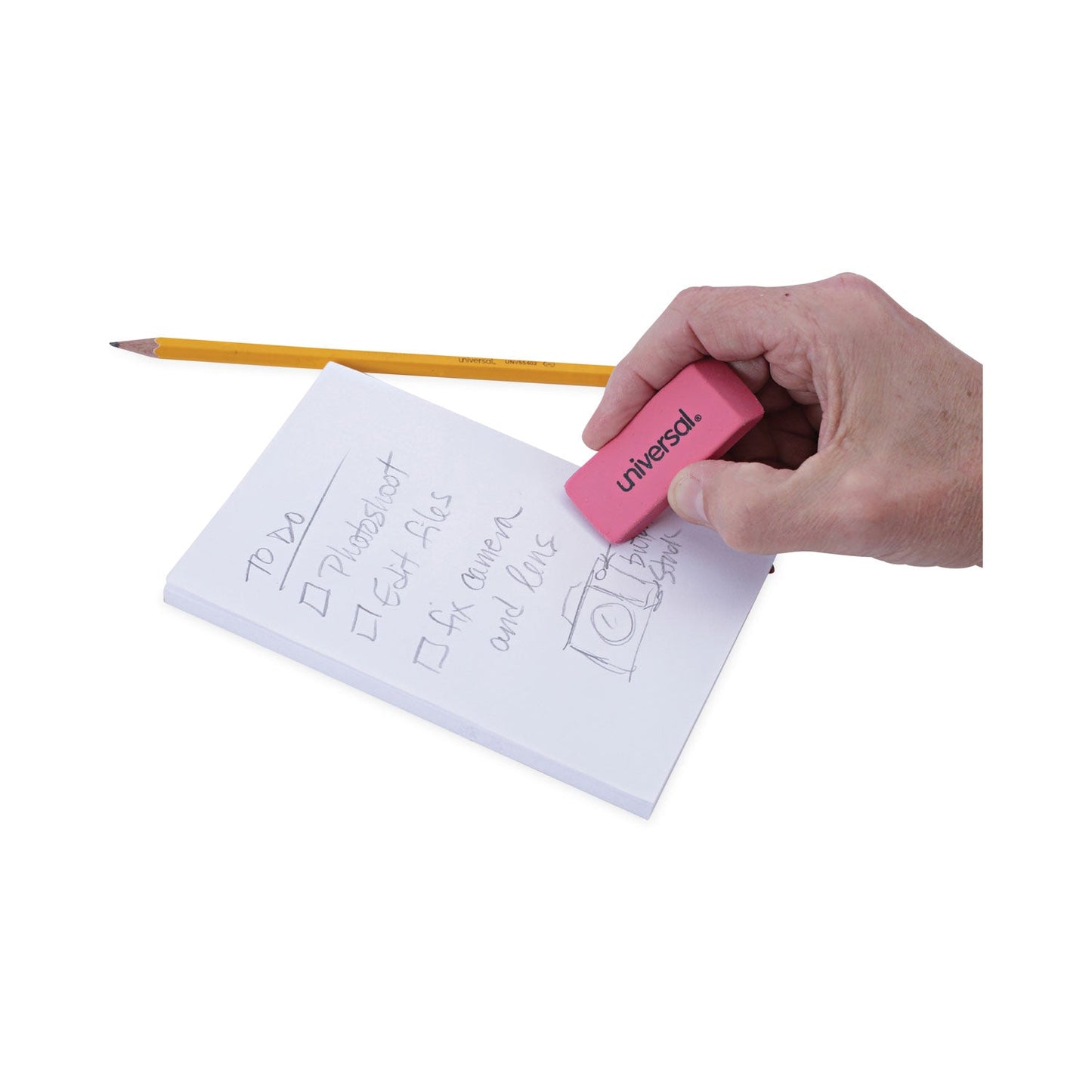 Universal Bevel Block Erasers, For Pencil Marks, Slanted-Edge Rectangular Block, Large, Pink, 20/Pack