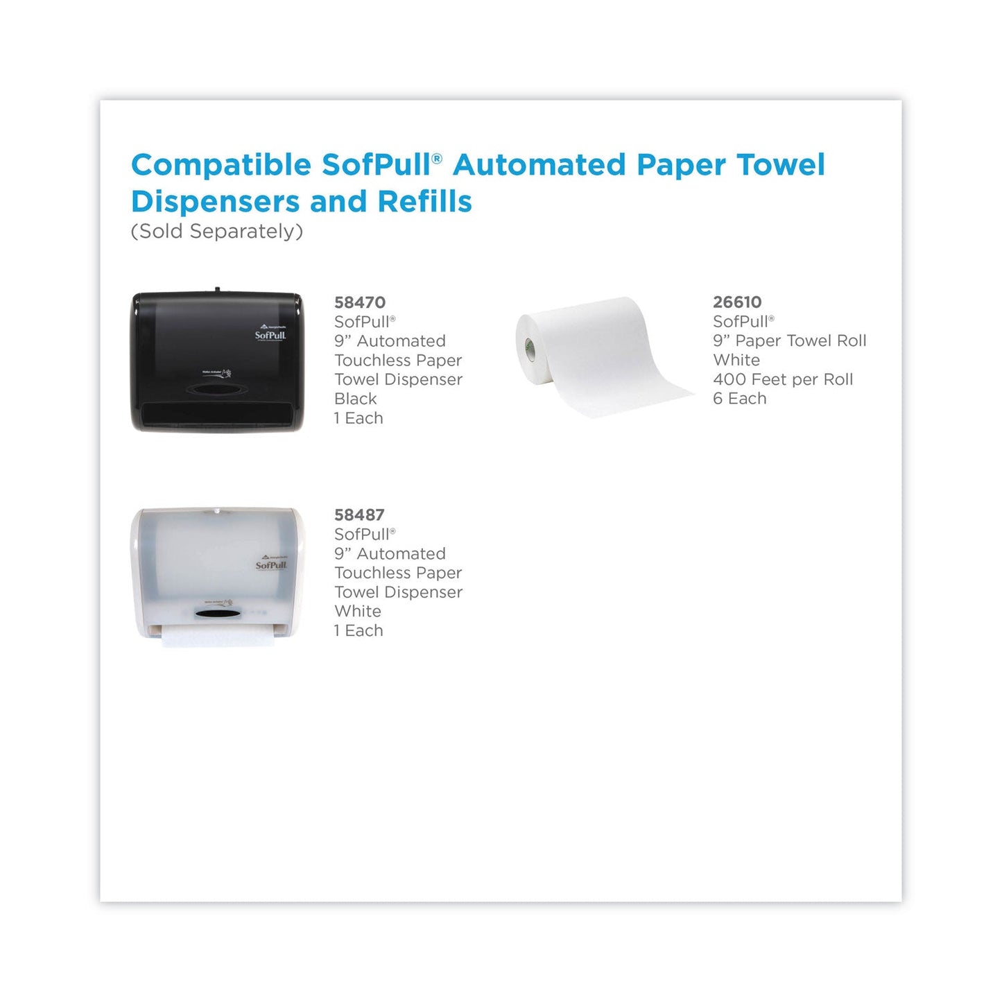 Georgia Pacific Hardwound Paper Towel Roll, Nonperforated, 9" x 400 ft, White, 6 Rolls/Carton