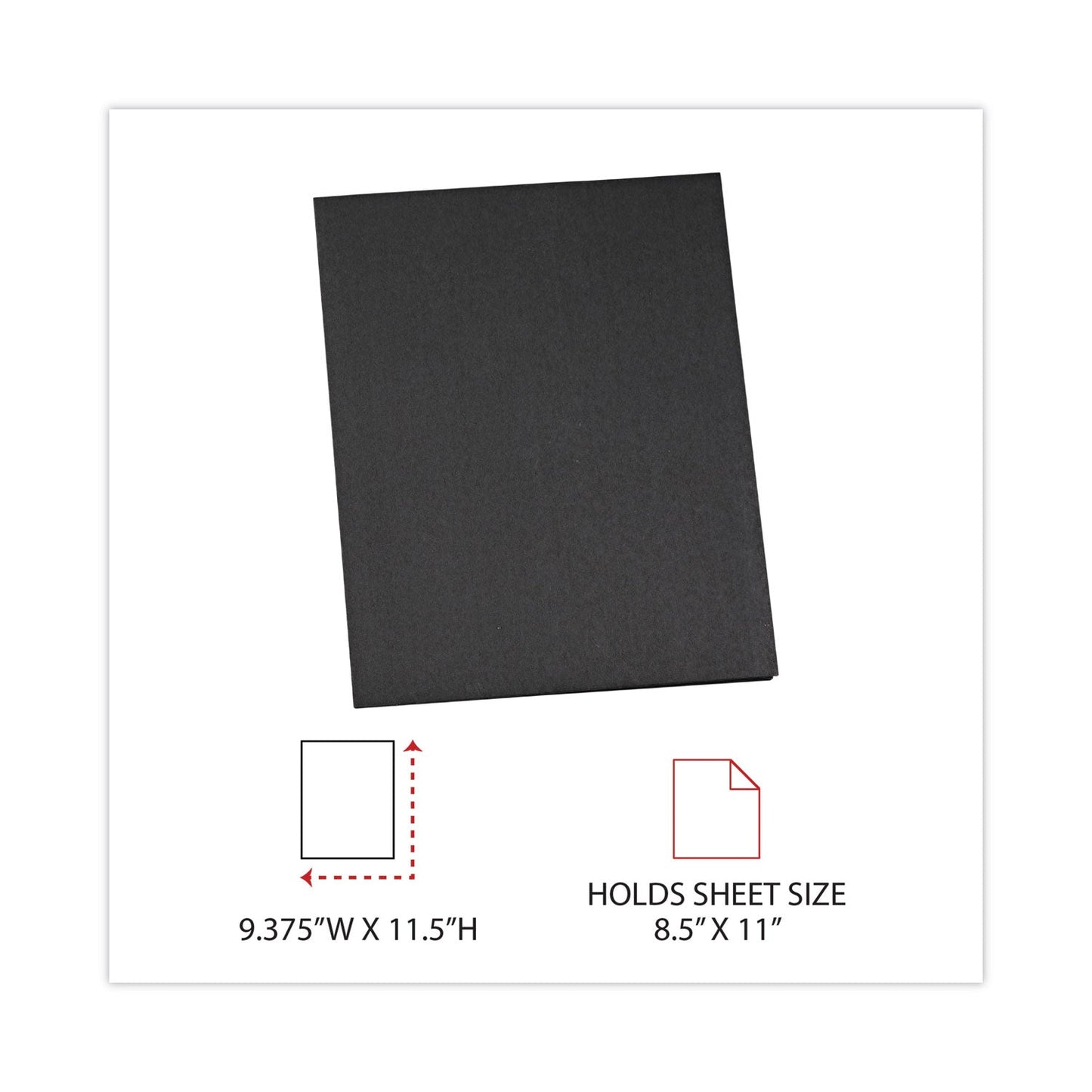 Universal Two-Pocket Portfolio, Embossed Leather Grain Paper, 11 x 8.5, Black, 25/Box