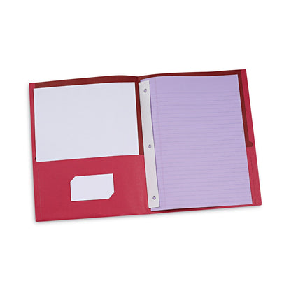 Universal Two-Pocket Portfolios with Tang Fasteners, 0.5" Capacity, 11 x 8.5, Red, 25/Box