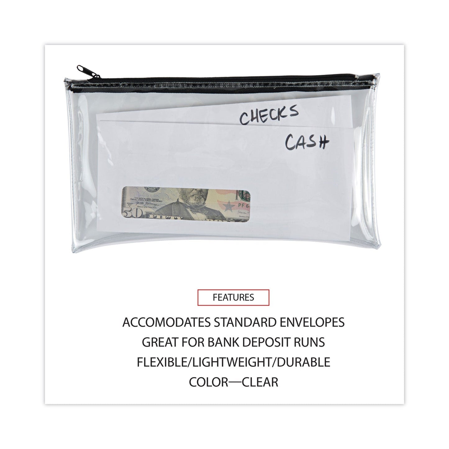 Universal Zippered Wallets/Cases, Leatherette PU, 11 x 6, Clear/Black, 2/Pack