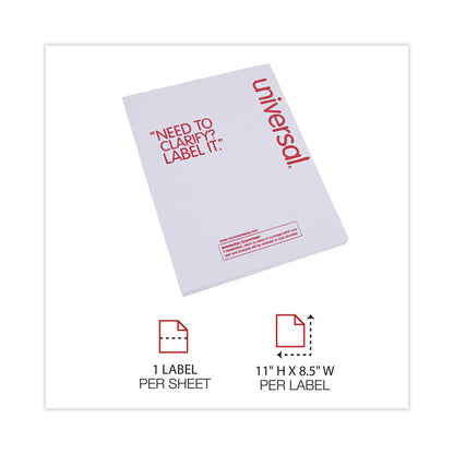 Universal Copier Mailing Labels, Copiers, 8.5 x 11, White, 100/Box