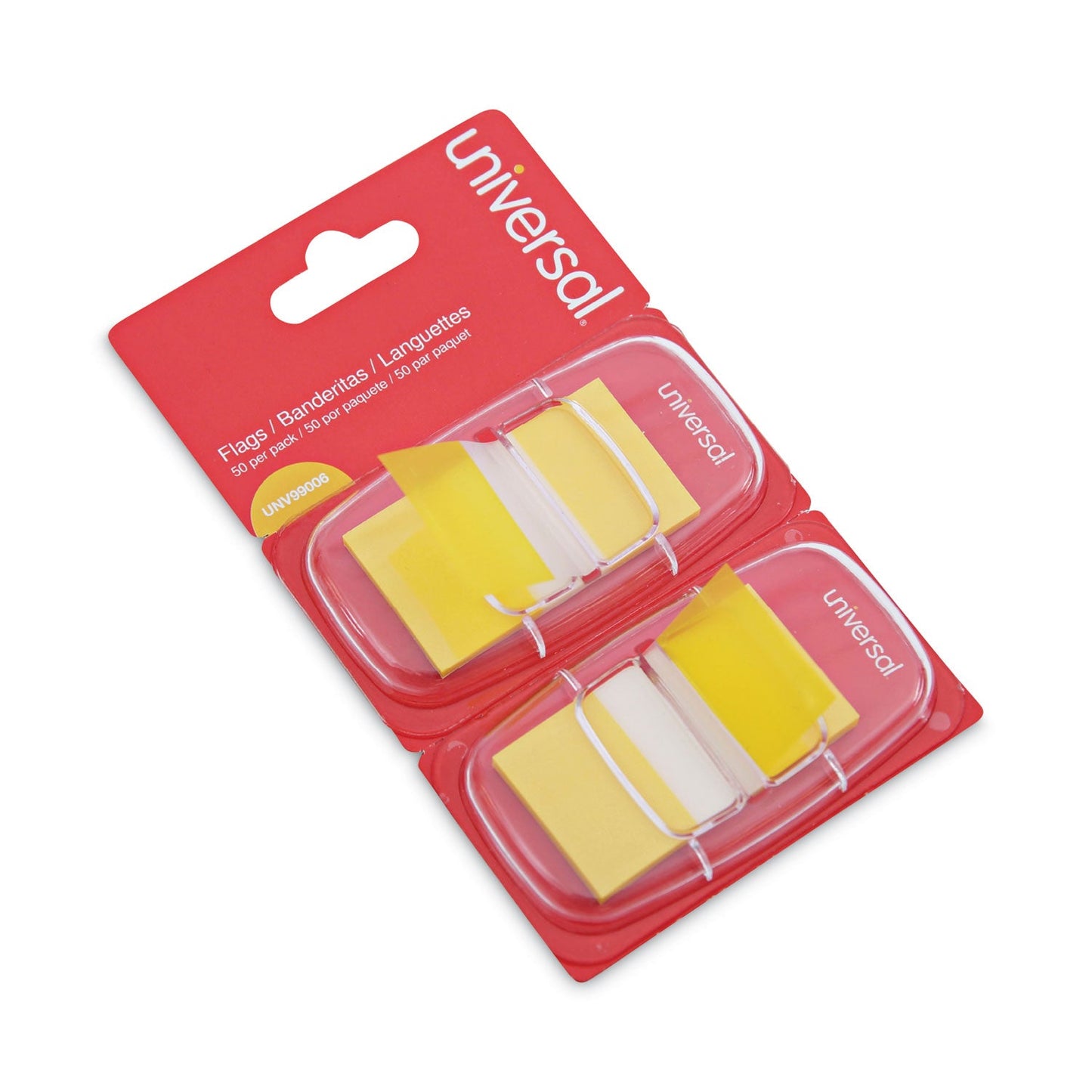 Universal Page Flags, Yellow, 50 Flags/Dispenser, 2 Dispensers/Pack
