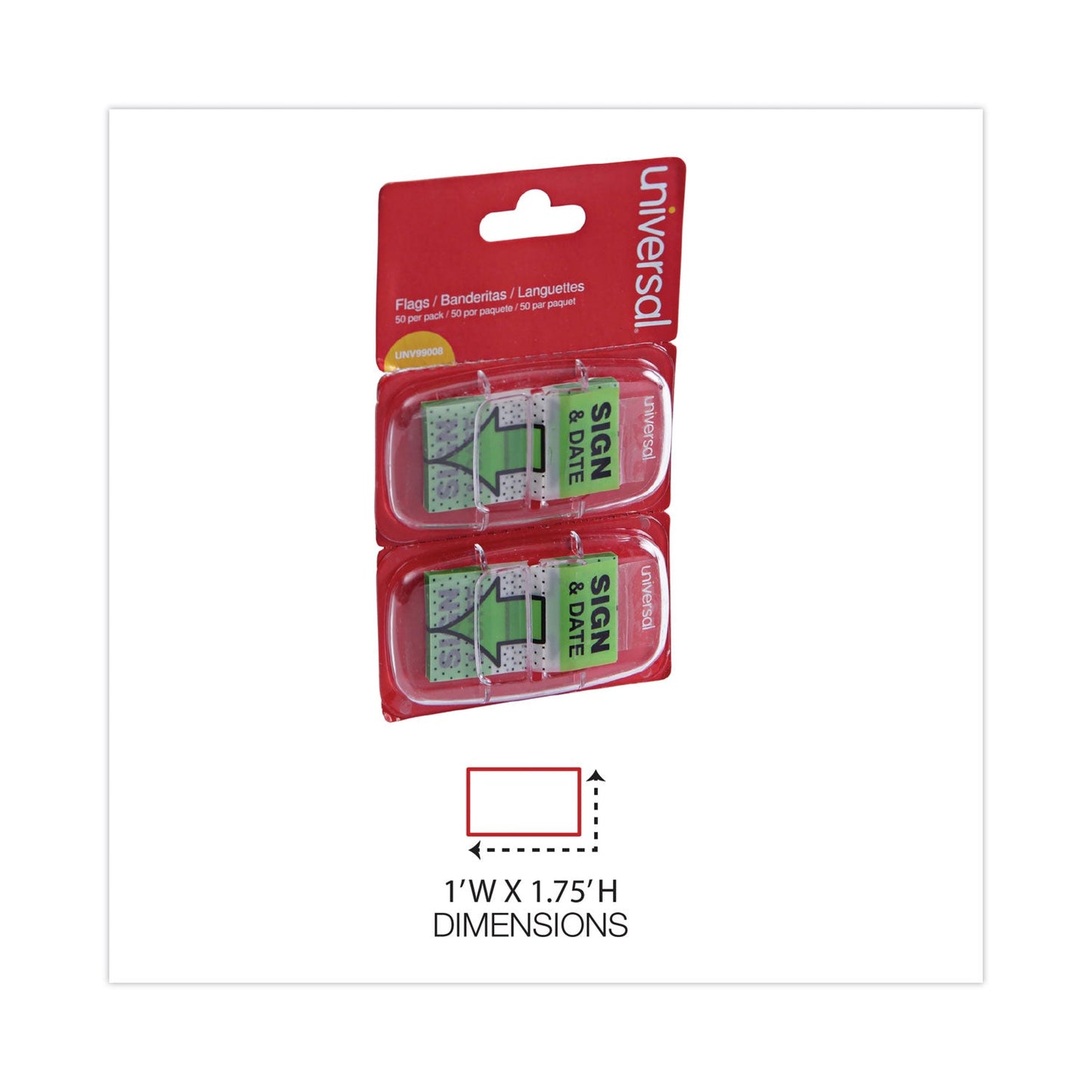 Universal Deluxe Message Arrow Flags, "Sign and Date", Green, 100/Pack