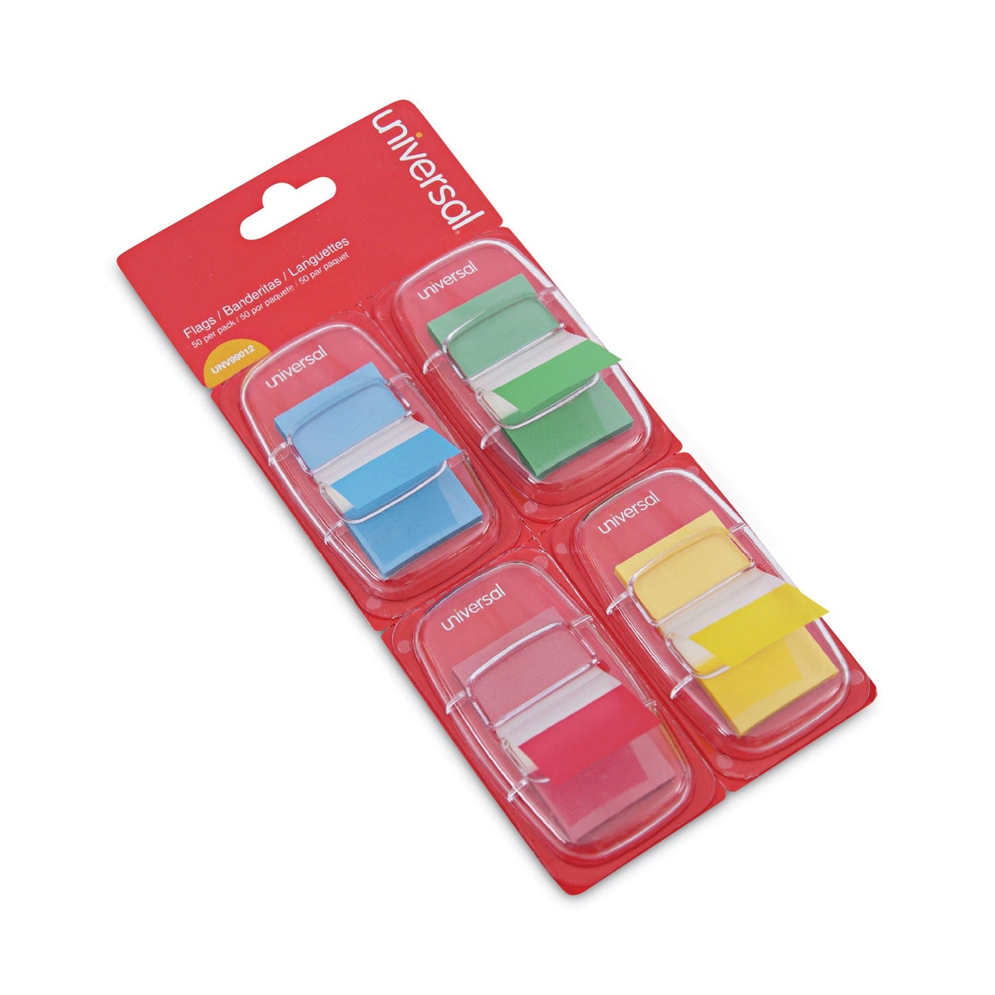 Universal Deluxe Pop-Up Page Flags, 1 x 1.75, Four Assorted Colors, 50 Flags/Dispenser, 4 Dispensers/Pack