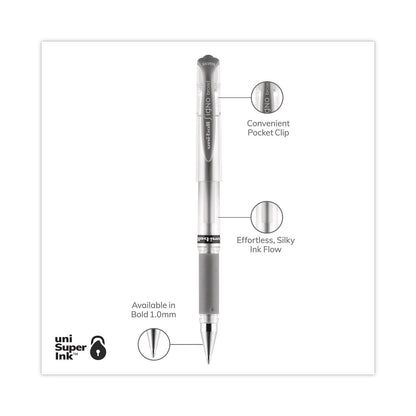 uniball IMPACT Gel Pen, Stick, Medium 1 mm, Silver Metallic Ink, Silver Barrel