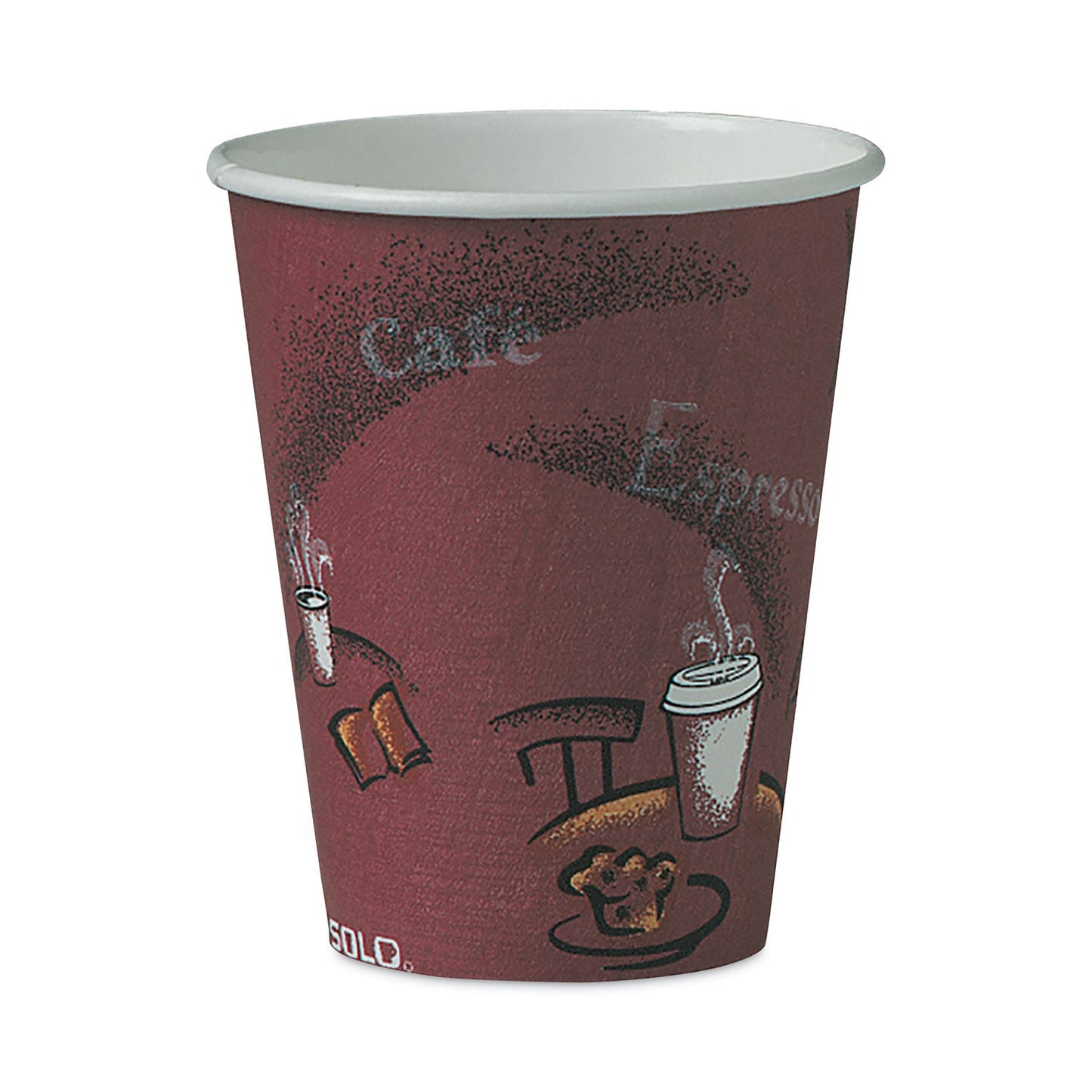 Dart Solo Paper Hot Drink Cups in Bistro Design, 8 oz, Maroon, 50/Pack
