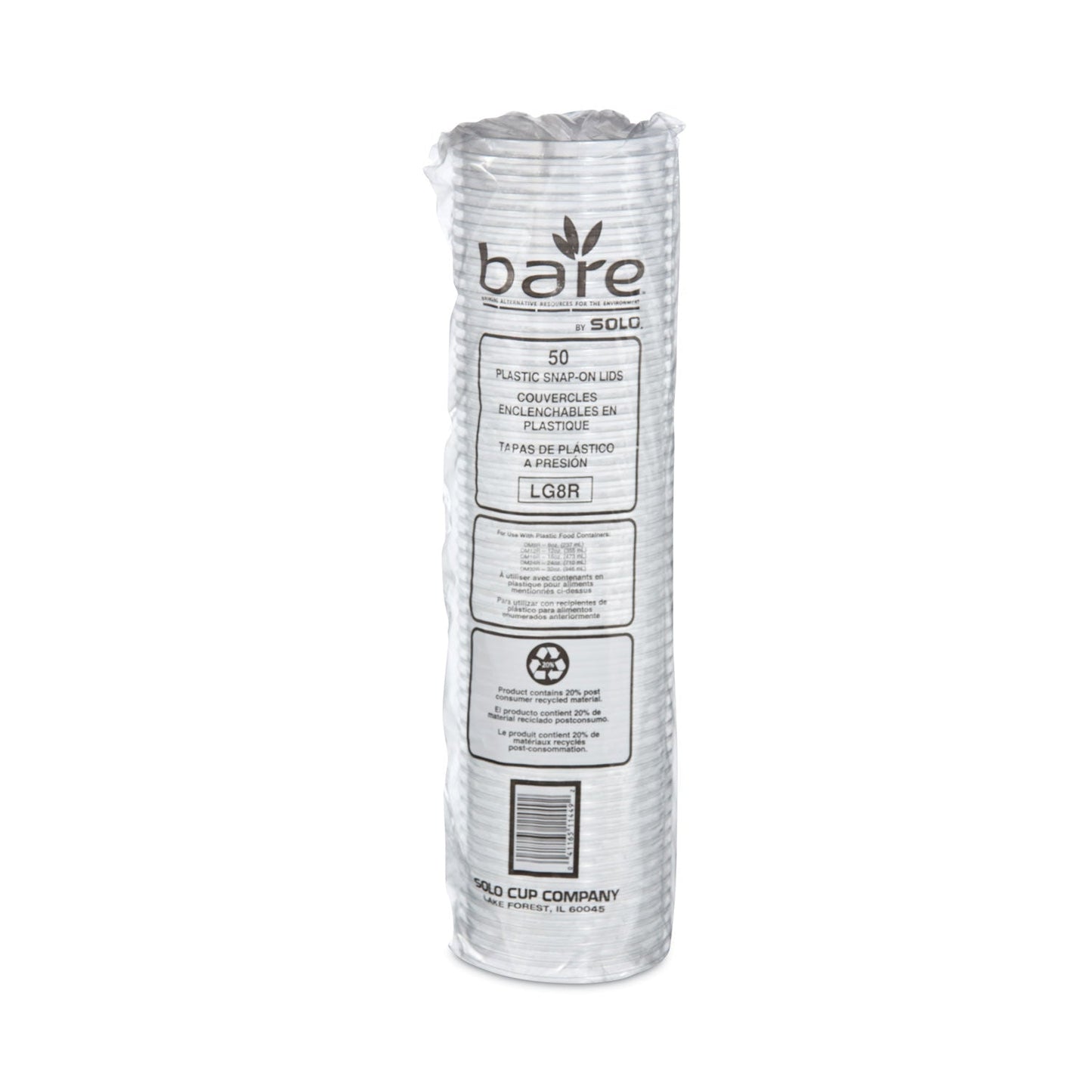 Dart Bare Eco-Forward RPET Deli Container Lids, Recessed Lid, Fits 8 oz, Clear, Plastic, 50/Pack, 10 Packs/Carton