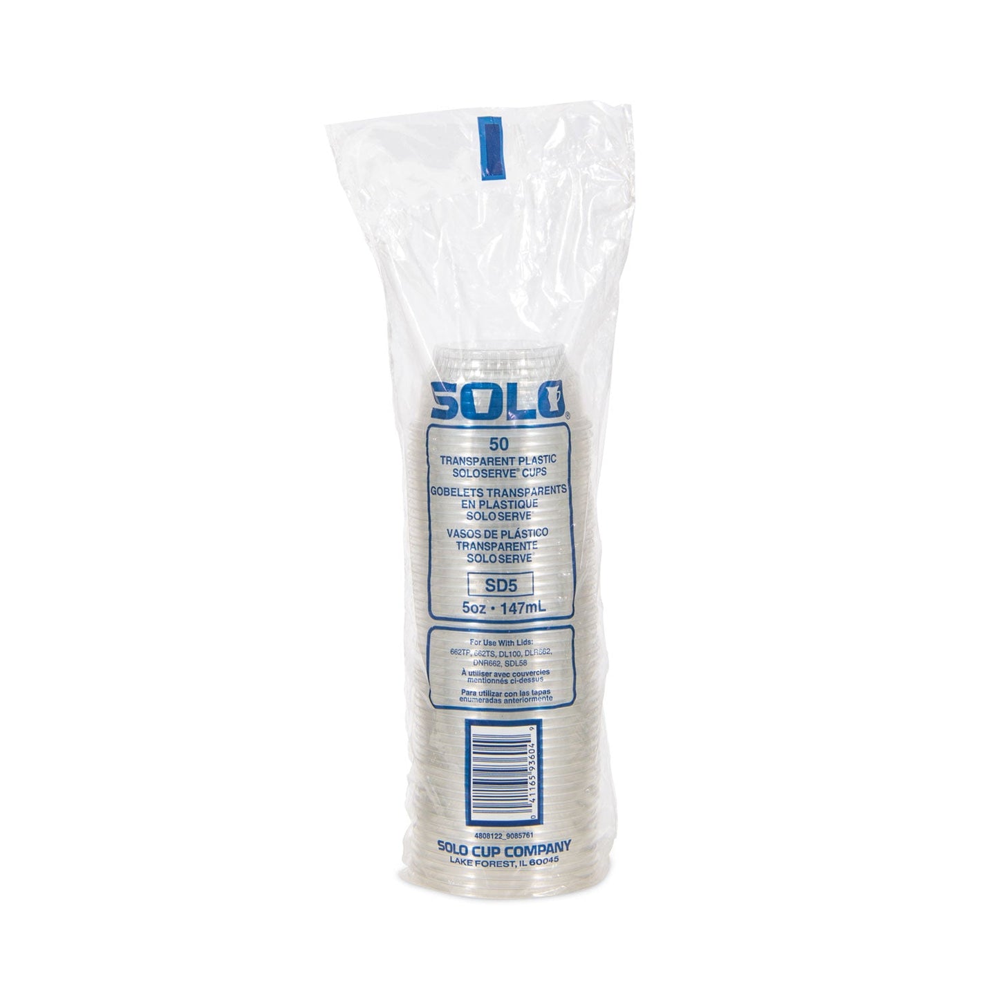 Dart SoloServe Flat-Top Dome Cup Lids, Fits 5 oz to 8 oz Containers, Clear, 50/Pack 20 Packs/Carton