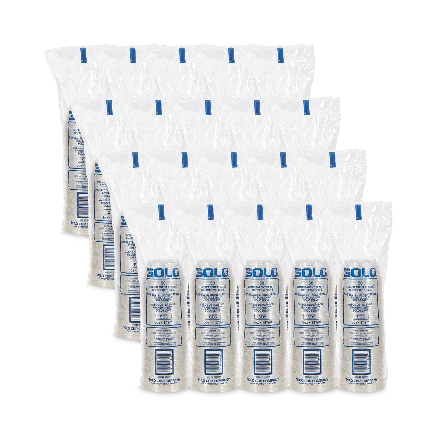 Dart SoloServe Flat-Top Dome Cup Lids, Fits 5 oz to 8 oz Containers, Clear, 50/Pack 20 Packs/Carton