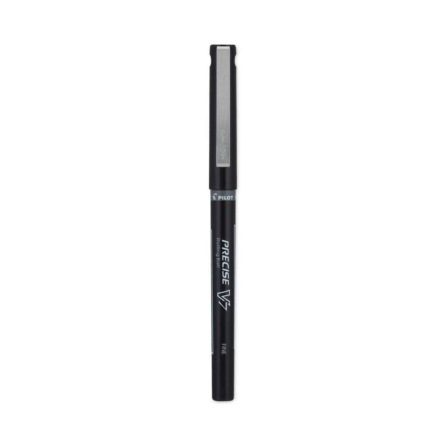Pilot Precise V7 Roller Ball Pen, Stick, Fine 0.7 mm, Black Ink, Black Barrel, Dozen