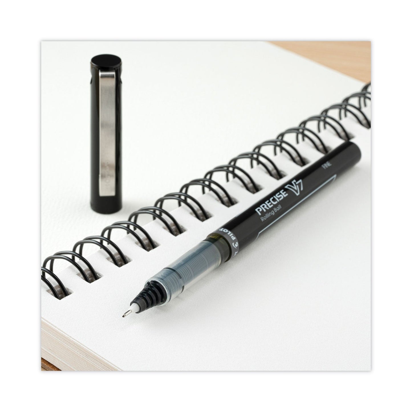 Pilot Precise V7 Roller Ball Pen, Stick, Fine 0.7 mm, Black Ink, Black Barrel, Dozen
