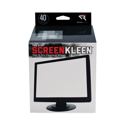 Read Right Two Step ScreenKleen Wet and Dry Cleaning Wipes, 5 x 5, 40/Box