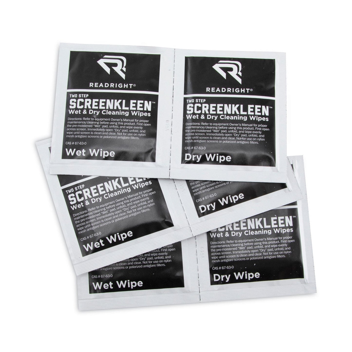 Read Right Two Step ScreenKleen Wet and Dry Cleaning Wipes, 5 x 5, 40/Box