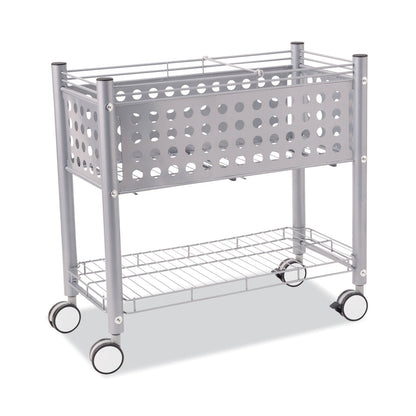 Vertiflex File Cart with Open Top, Metal, 1 Shelf, 2 Bins, 28.25" x 13.75" x 27.38", Matte Gray