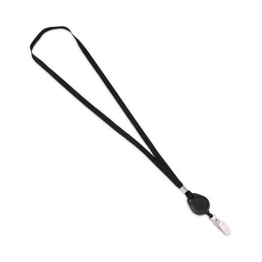 Advantus Lanyards with Retractable ID Reels, Metal Clip Fastener, 34" Long, Black, 12/Pack