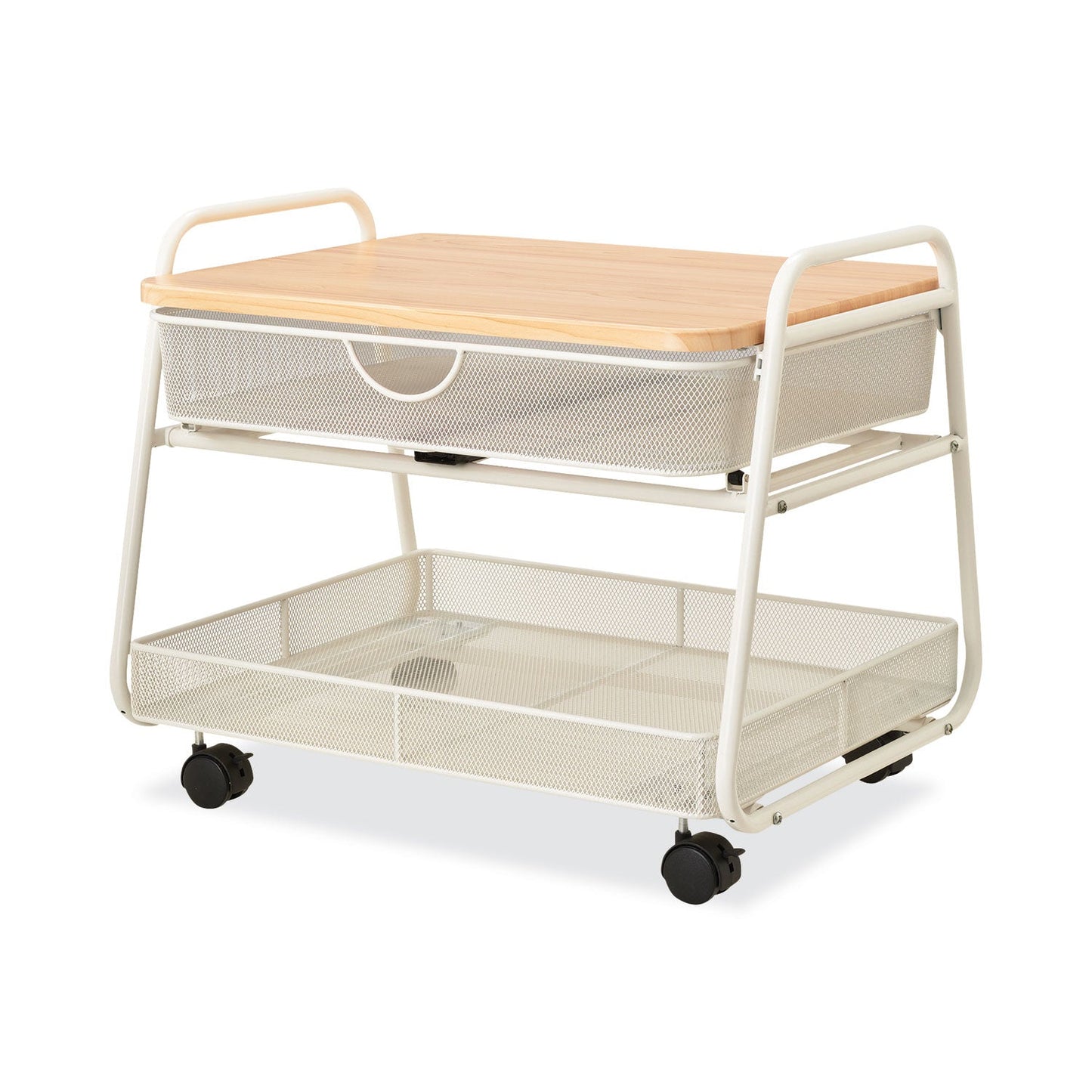 Safco Onyx Under Desk Machine Stand, Metal, 1 Shelf, 1 Drawer, 1 Bin, 100 lb Capacity, 21" x 16" x 17.5", White