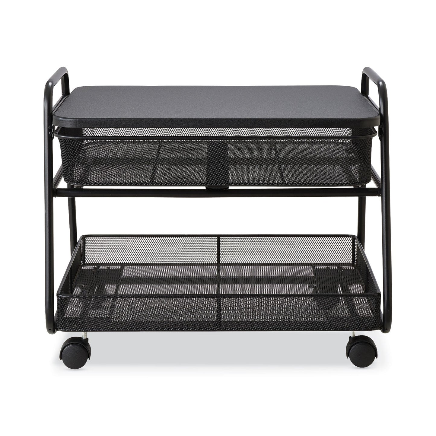 Safco Onyx Under Desk Machine Stand, Metal, 1 Shelf, 1 Drawer, 1 Bin, 100 lb Capacity, 21" x 16" x 17.5", Black