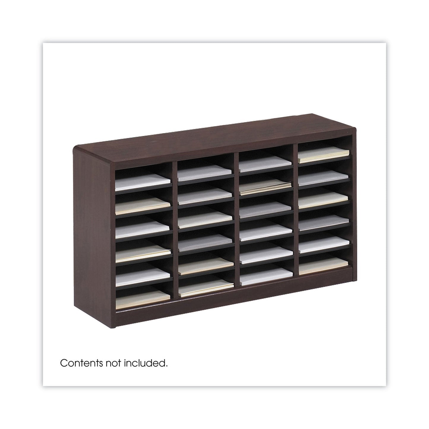 Safco Wood/Fiberboard E-Z Stor Sorter, 24 Compartments, 40 x 11.75 x 23, Mahogany