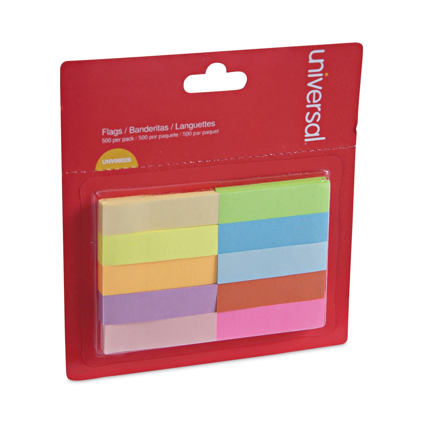 Universal Self-Stick Page Tabs, 0.5" x 2", Assorted Colors, 500/Pack