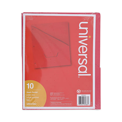 Universal Slash-Cut Pockets for Three-Ring Binders, Jacket, Letter, 11 Pt., 8.5 x 11, Red, 10/Pack