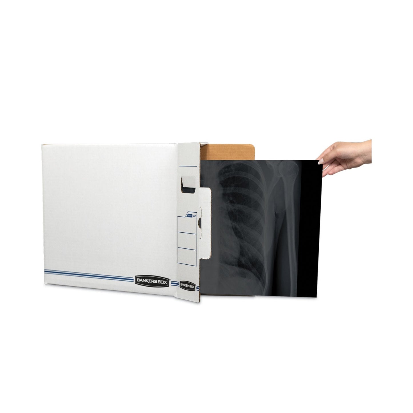 Bankers Box X-Ray Storage Boxes, 5" x 18.75" x 14.88", White/Blue, 6/Carton
