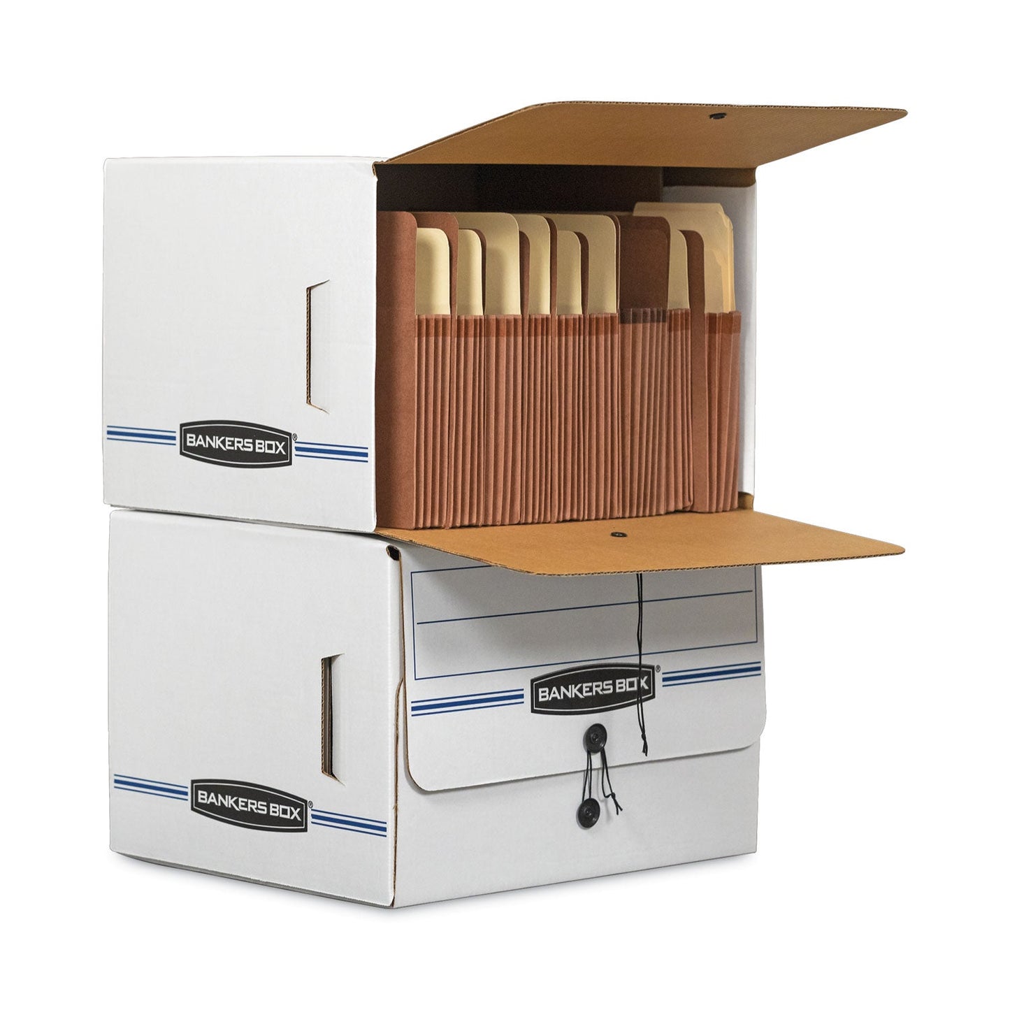 Bankers Box SIDE-TAB Storage Boxes, Letter Files, White/Blue, 12/Carton